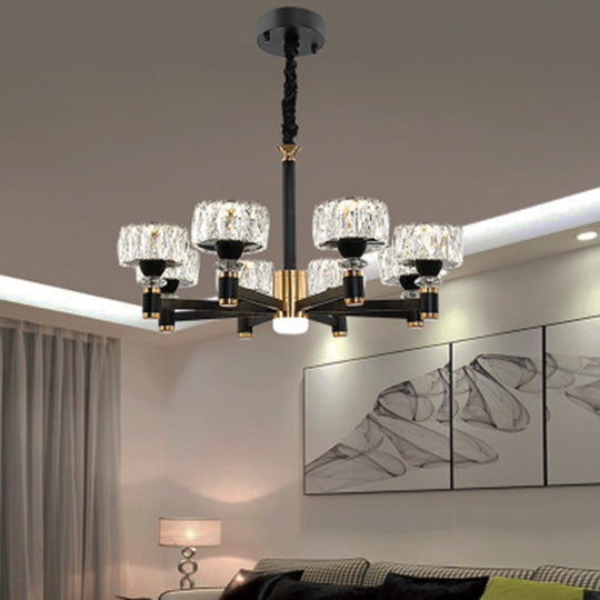 Modern Led Living Room Chandelier: Round Simplicity In Black Metal