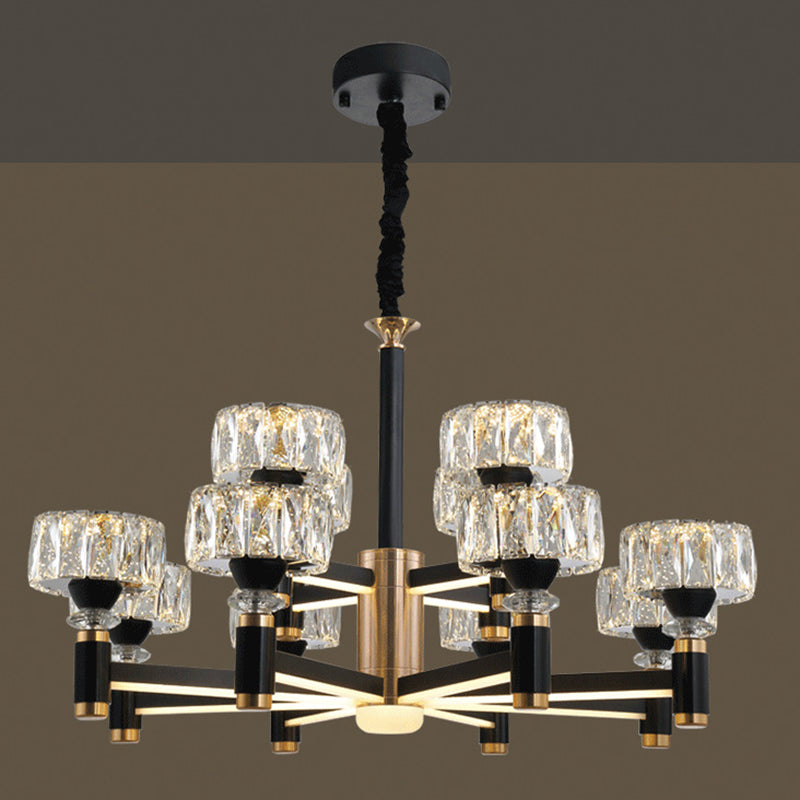 Modern Led Living Room Chandelier: Round Simplicity In Black Metal 12 / Crystal