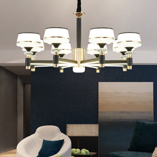 Modern Led Living Room Chandelier: Round Simplicity In Black Metal 8 / Acrylic