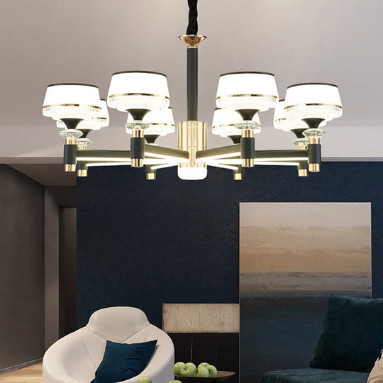 Modern Led Living Room Chandelier: Round Simplicity In Black Metal