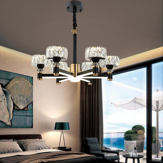 Modern Led Living Room Chandelier: Round Simplicity In Black Metal