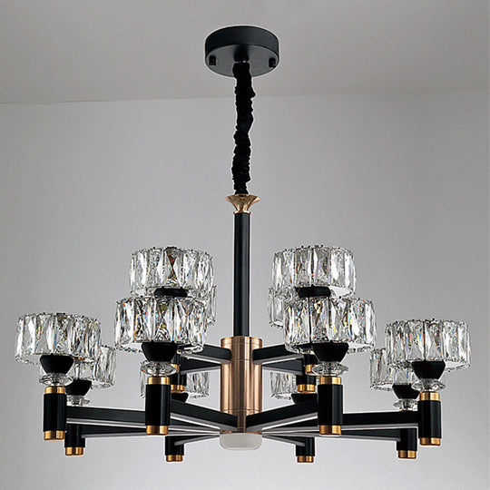 Modern Led Living Room Chandelier: Round Simplicity In Black Metal