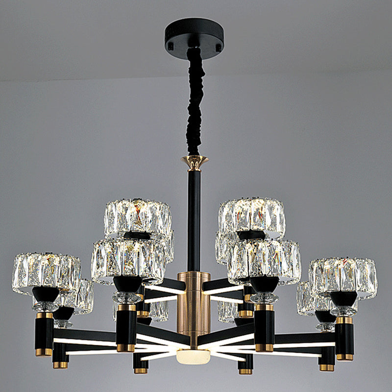 Modern Led Living Room Chandelier: Round Simplicity In Black Metal