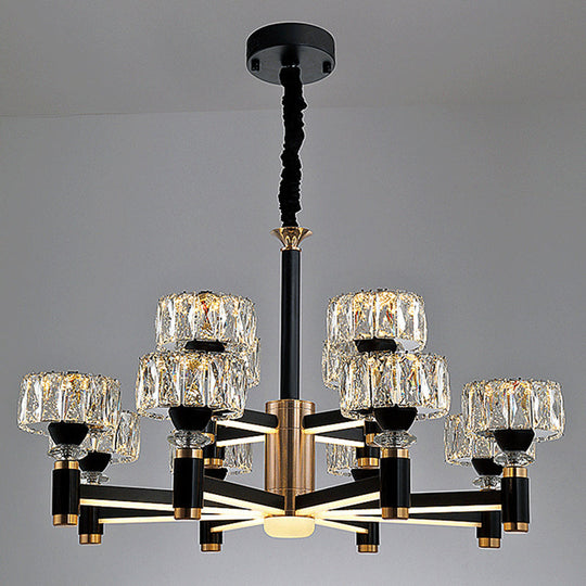 Modern Led Living Room Chandelier: Round Simplicity In Black Metal