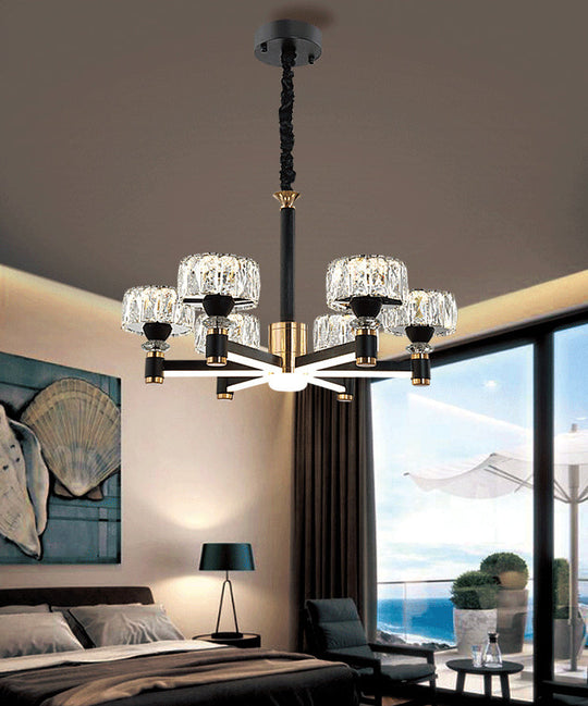 Modern Led Living Room Chandelier: Round Simplicity In Black Metal