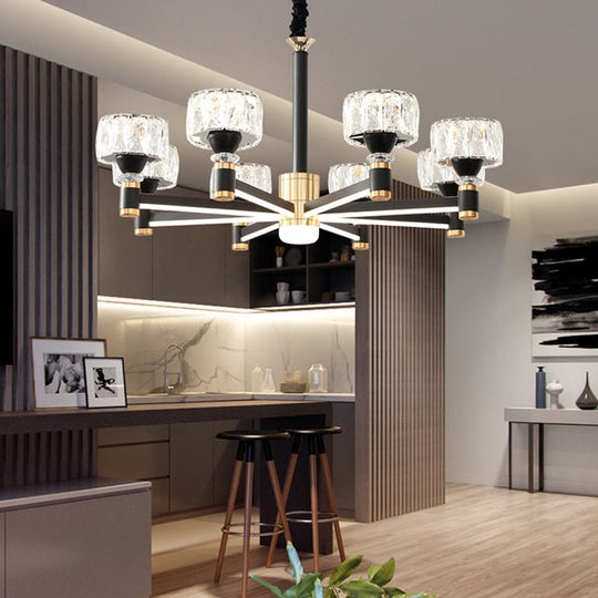 Modern Led Living Room Chandelier: Round Simplicity In Black Metal