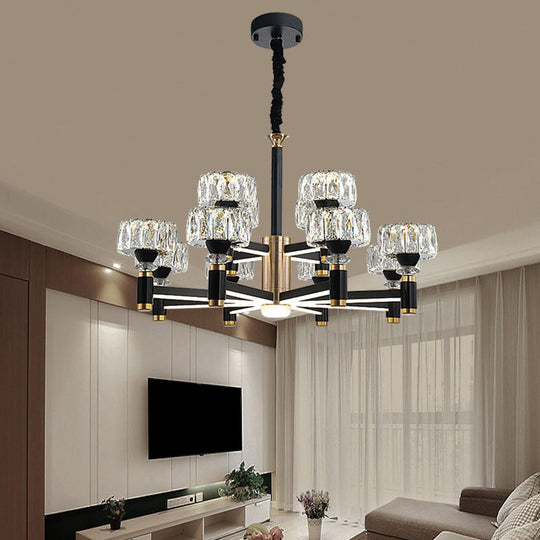 Modern Led Living Room Chandelier: Round Simplicity In Black Metal