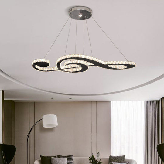 Crystal Chandelier With Musical Symbol Design - Simple Stainless Steel Led Suspension Light For