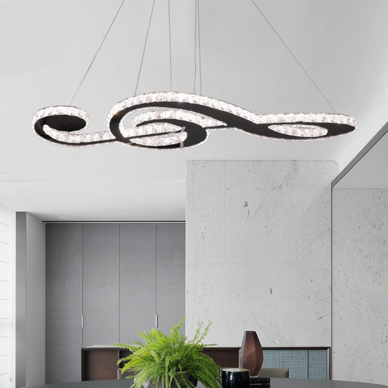 Crystal Chandelier With Musical Symbol Design - Simple Stainless Steel Led Suspension Light For