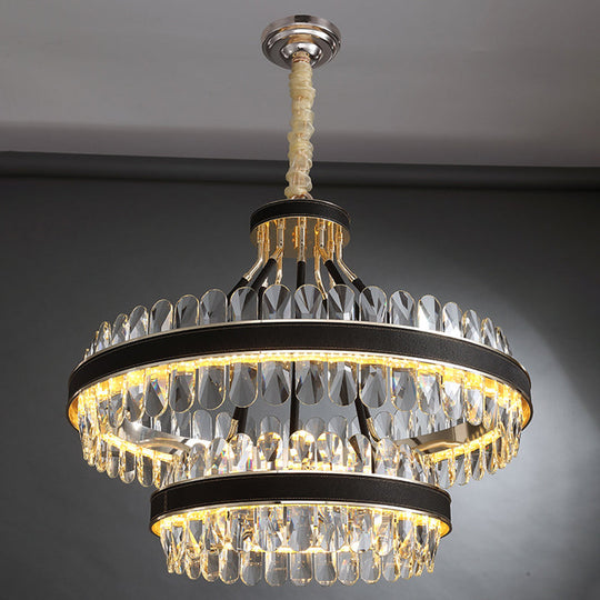 Minimalist Black-Gold Led Chandelier With Crystal Accents - Elegant Ceiling Pendant Light For Living