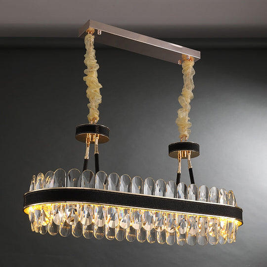 Minimalist Black-Gold Led Chandelier With Crystal Accents - Elegant Ceiling Pendant Light For Living