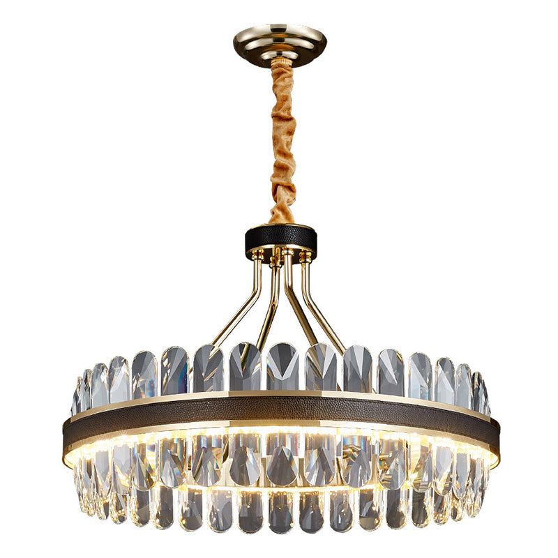 Minimalist Black-Gold Led Chandelier With Crystal Accents - Elegant Ceiling Pendant Light For Living