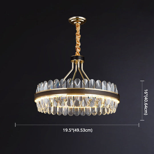 Minimalist Black-Gold Led Chandelier With Crystal Accents - Elegant Ceiling Pendant Light For Living