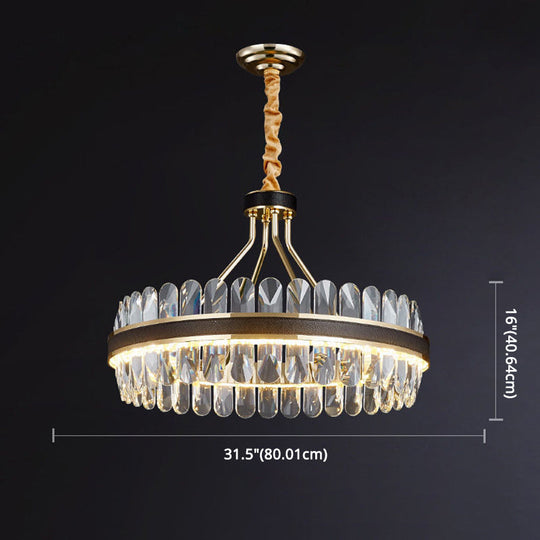 Minimalist Black-Gold Led Chandelier With Crystal Accents - Elegant Ceiling Pendant Light For Living