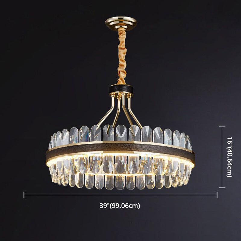 Minimalist Black-Gold Led Chandelier With Crystal Accents - Elegant Ceiling Pendant Light For Living