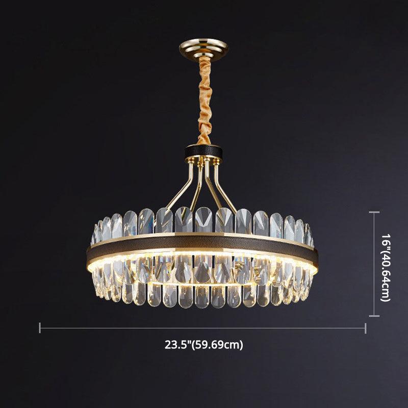 Minimalist Black-Gold Led Chandelier With Crystal Accents - Elegant Ceiling Pendant Light For Living