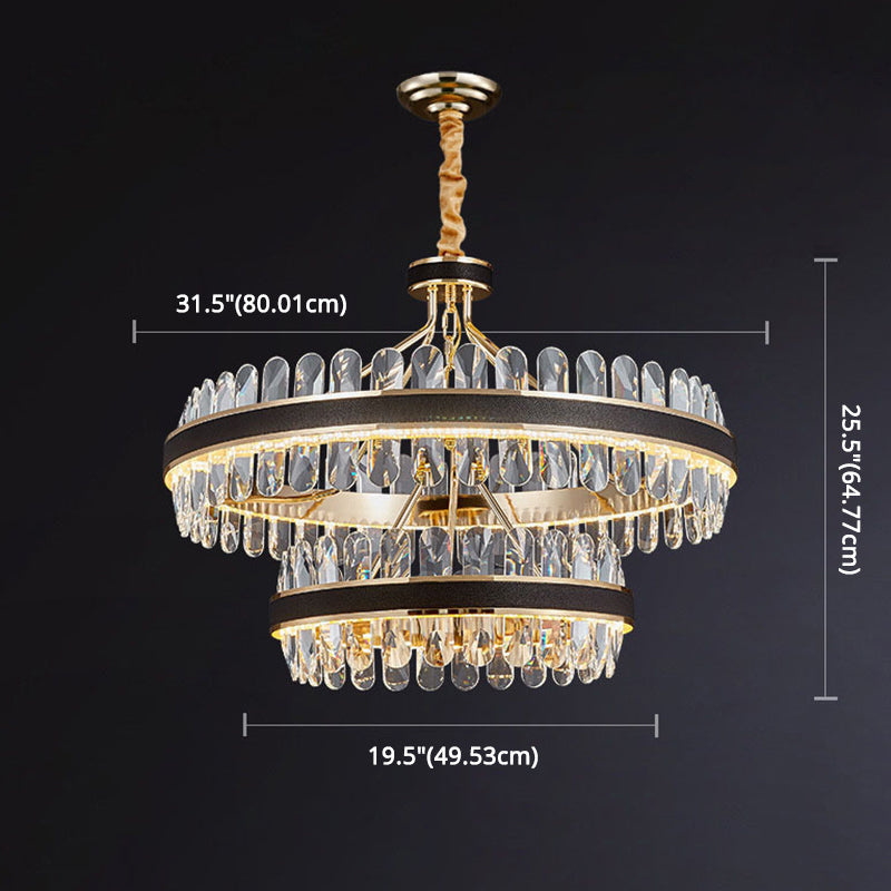 Minimalist Black-Gold Led Chandelier With Crystal Accents - Elegant Ceiling Pendant Light For Living