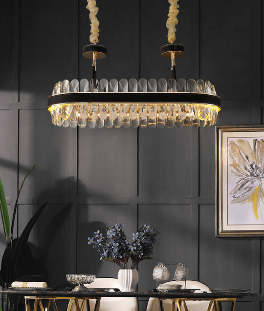 Minimalist Black-Gold Led Chandelier With Crystal Accents - Elegant Ceiling Pendant Light For Living