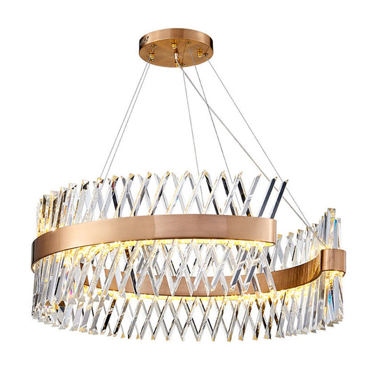 Geometric Chandelier With K9 Strip Crystal Led Suspension Lighting In Rose Gold Simplicity At Its