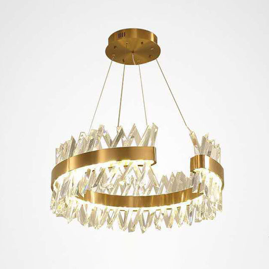 Geometric Chandelier With K9 Strip Crystal Led Suspension Lighting In Rose Gold Simplicity At Its