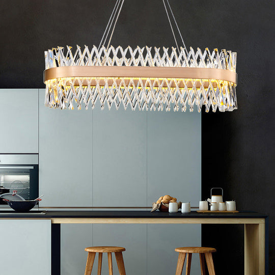 Geometric Chandelier With K9 Strip Crystal Led Suspension Lighting In Rose Gold Simplicity At Its