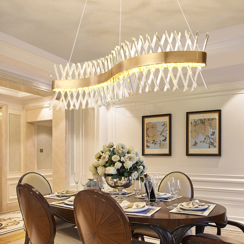 Geometric Chandelier With K9 Strip Crystal Led Suspension Lighting In Rose Gold Simplicity At Its