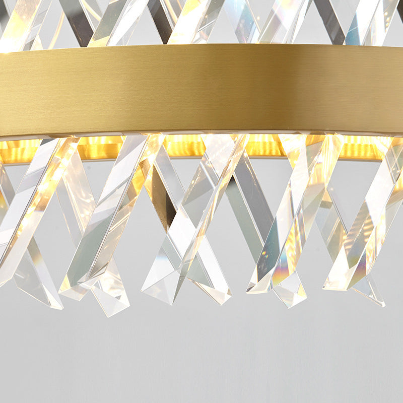 Geometric Chandelier With K9 Strip Crystal Led Suspension Lighting In Rose Gold Simplicity At Its