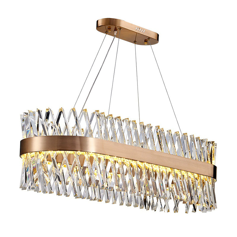 Geometric Chandelier With K9 Strip Crystal Led Suspension Lighting In Rose Gold Simplicity At Its