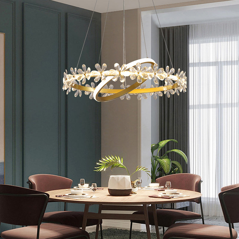 Minimalist Crystal Led Chandelier With Gold Finish & Metal Ring