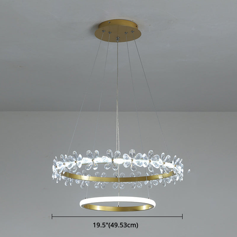 Minimalist Crystal Led Chandelier With Gold Finish & Metal Ring