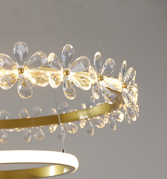 Minimalist Crystal Led Chandelier With Gold Finish & Metal Ring