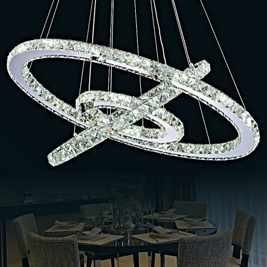 Sleek Stainless Steel Chandelier: Faceted Crystal Circle Led Pendant Lighting For Dining Room