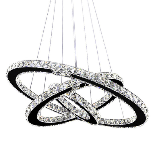 Sleek Stainless Steel Chandelier: Faceted Crystal Circle Led Pendant Lighting For Dining Room