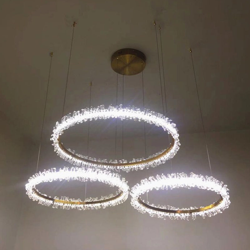 Stylish Ring Pendant Chandelier With Led Flower Crystal Light - Elegant Gold Living Room Fixture