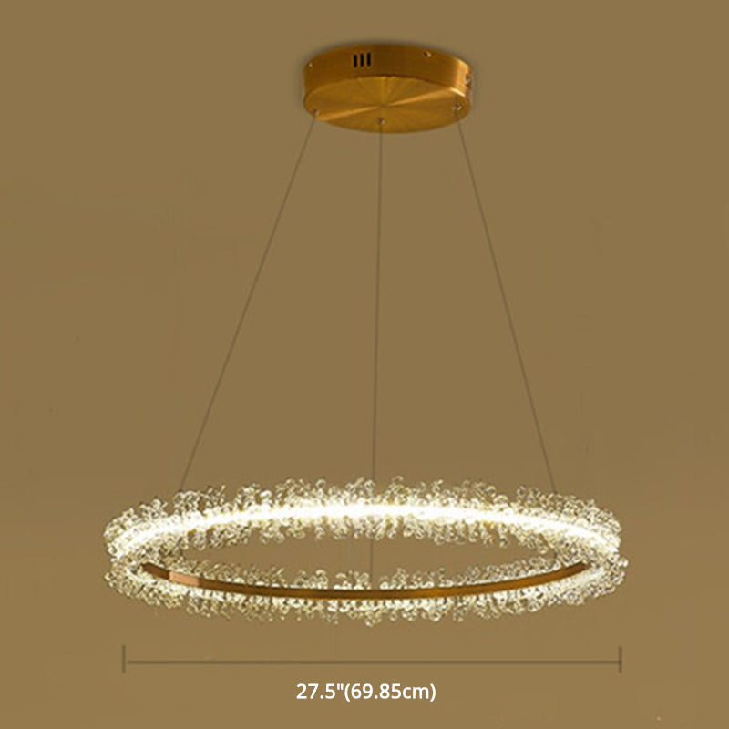 Stylish Ring Pendant Chandelier With Led Flower Crystal Light - Elegant Gold Living Room Fixture