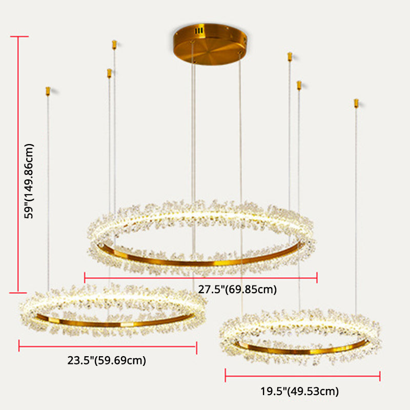 Stylish Ring Pendant Chandelier With Led Flower Crystal Light - Elegant Gold Living Room Fixture