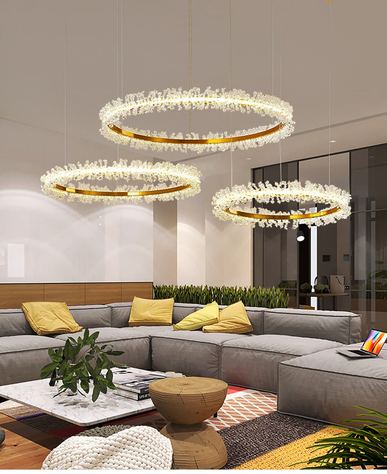 Stylish Ring Pendant Chandelier With Led Flower Crystal Light - Elegant Gold Living Room Fixture