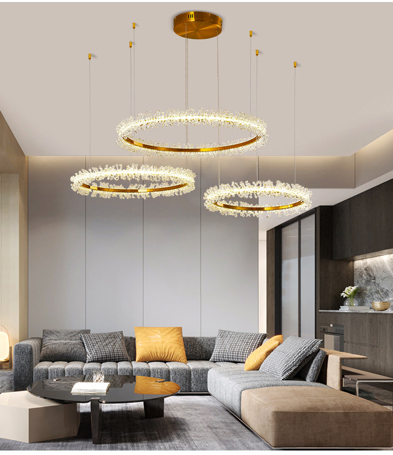 Stylish Ring Pendant Chandelier With Led Flower Crystal Light - Elegant Gold Living Room Fixture