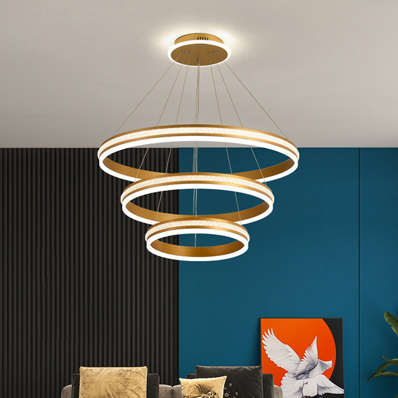 Modern Tiers Led Chandelier: Minimalist Acrylic Parlor Ring Suspension Light