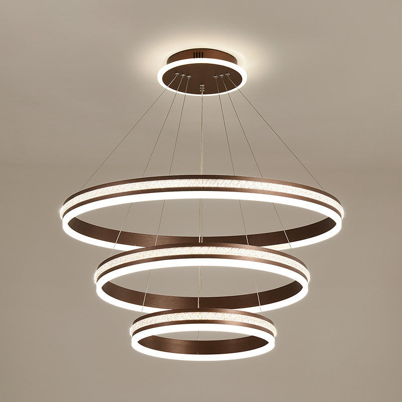 Modern Tiers Led Chandelier: Minimalist Acrylic Parlor Ring Suspension Light Coffee / 16+23.5+31.5