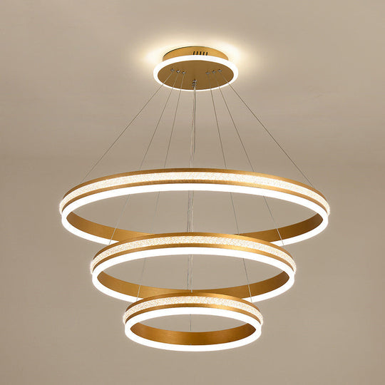 Modern Tiers Led Chandelier: Minimalist Acrylic Parlor Ring Suspension Light Gold / 16+23.5+31.5