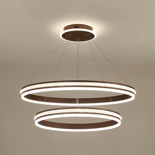 Modern Tiers Led Chandelier: Minimalist Acrylic Parlor Ring Suspension Light Coffee / 24+31.5