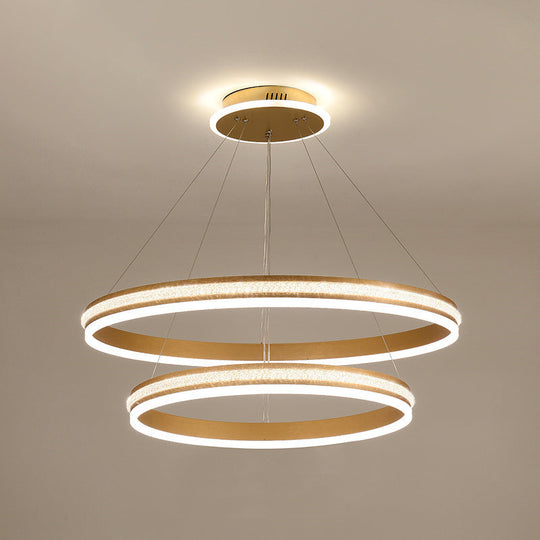 Modern Tiers Led Chandelier: Minimalist Acrylic Parlor Ring Suspension Light Gold / 24+31.5 White