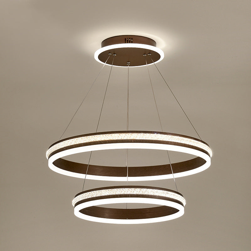 Modern Tiers Led Chandelier: Minimalist Acrylic Parlor Ring Suspension Light Coffee / 16+23.5 White