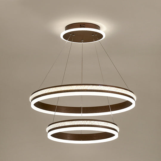 Modern Tiers Led Chandelier: Minimalist Acrylic Parlor Ring Suspension Light Coffee / 16+23.5 White