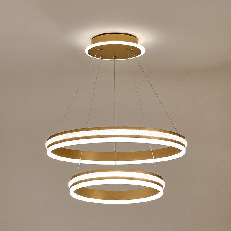 Modern Tiers Led Chandelier: Minimalist Acrylic Parlor Ring Suspension Light Gold / 16+23.5 Warm