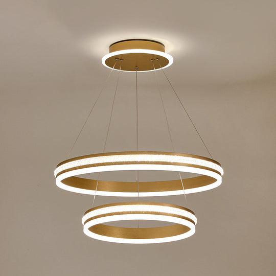 Modern Tiers Led Chandelier: Minimalist Acrylic Parlor Ring Suspension Light Gold / 16+23.5 Warm