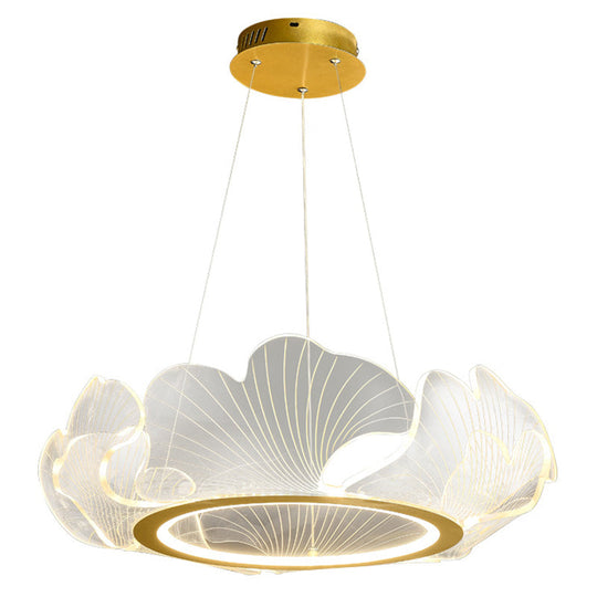 Led Acrylic Leaf Chandelier In Simplicity Gold Finish - Dining Room Pendant Light / 27 White