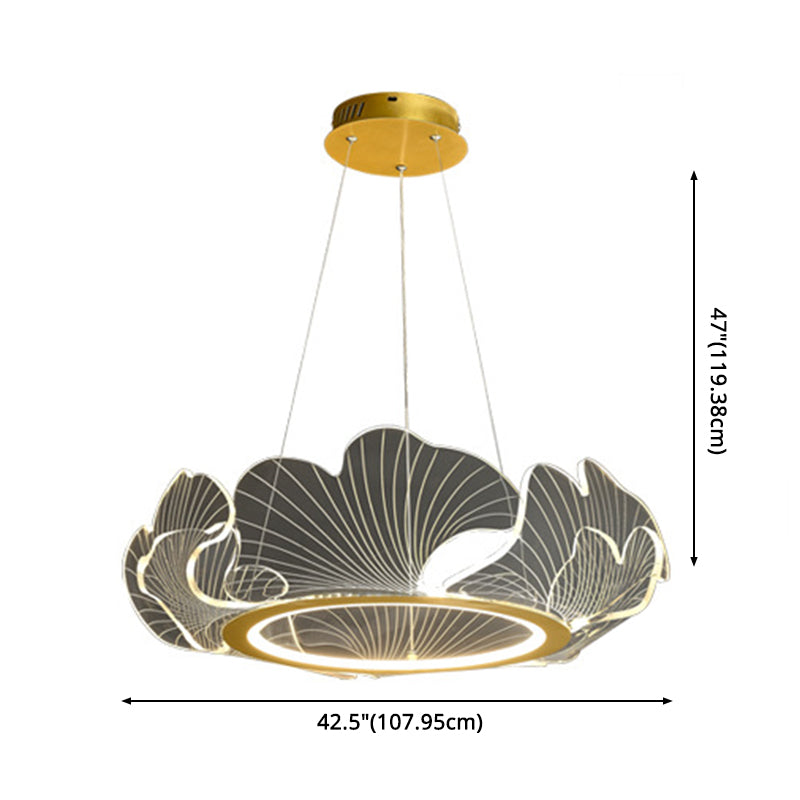 Led Acrylic Leaf Chandelier In Simplicity Gold Finish - Dining Room Pendant Light