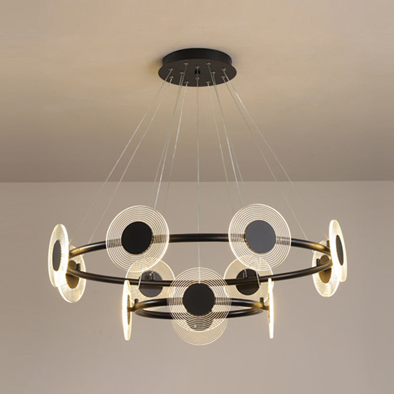 Minimalistic Led Circles Suspension Lamp: Acrylic Chandelier Pendant Light For Living Room Black /